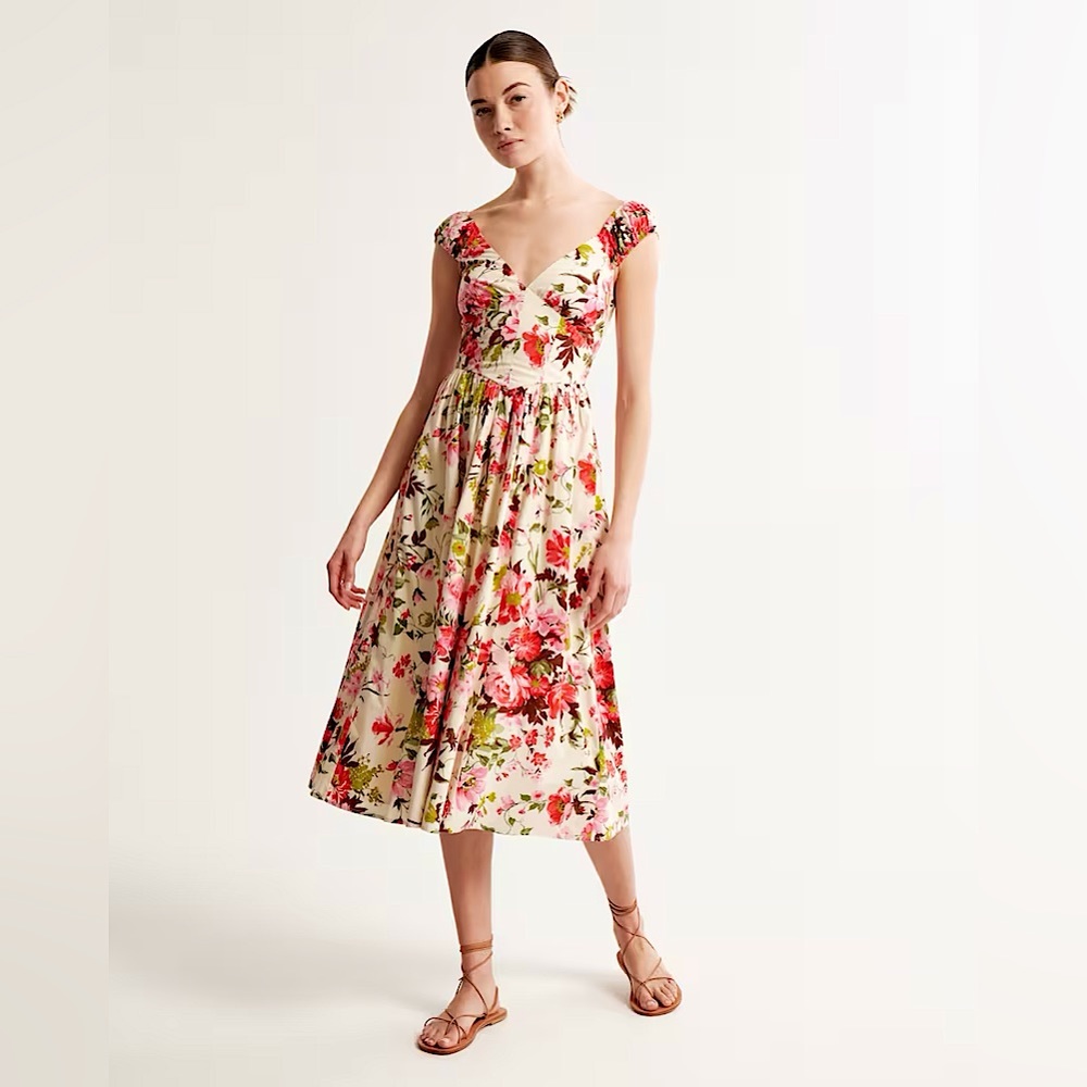 NWT Abercrombie & Fitch Pink Floral Cap Sleeve Corset Midi Dress SIZE XXL